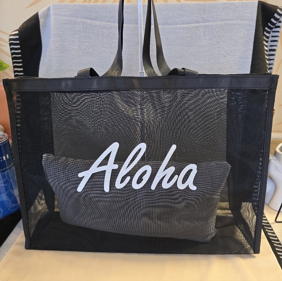 Aloha Black or Gray Mesh Tote Bag - Picture 5 of 7